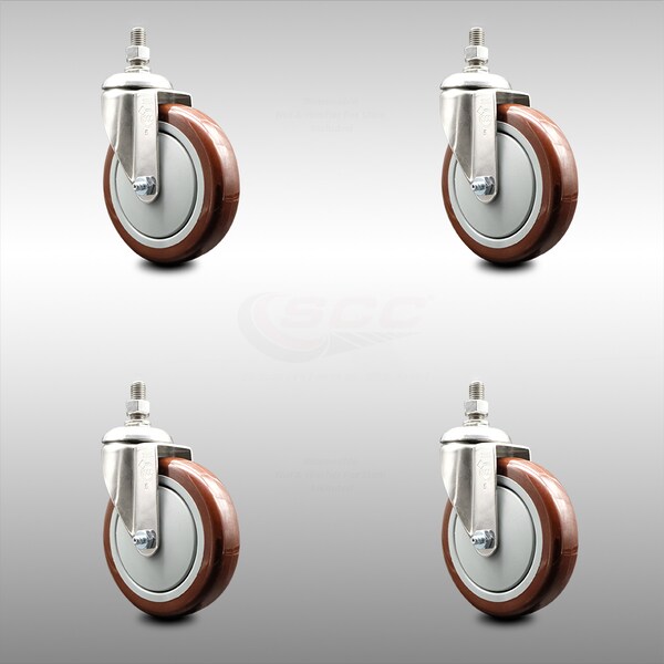 Service Caster 5 Inch 316SS Maroon Polyurethane Wheel Swivel 1/2 Inch Threaded Stem Caster Set SCC-SS316TS20S514-PPUB-MRN-121315-4 - main